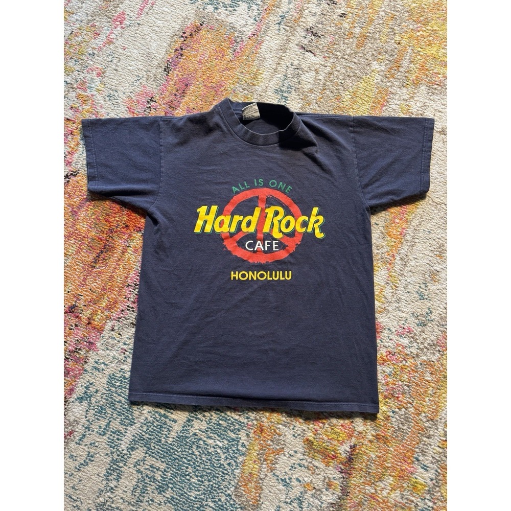 VINTAGE Hard Rock Cafe Honolulu Peace Sign Tee Navy Size M